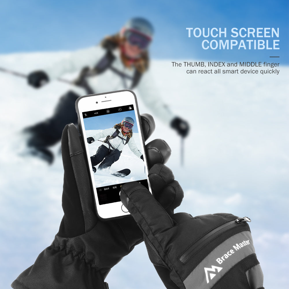 Brace Master Guanti da Sci Impermeabili - Touchscreen 3M Thinsulate Guanti  Invernali Caldi Freddo Guanti da Neve Pesca sul Ghiaccio, Motoslitta
